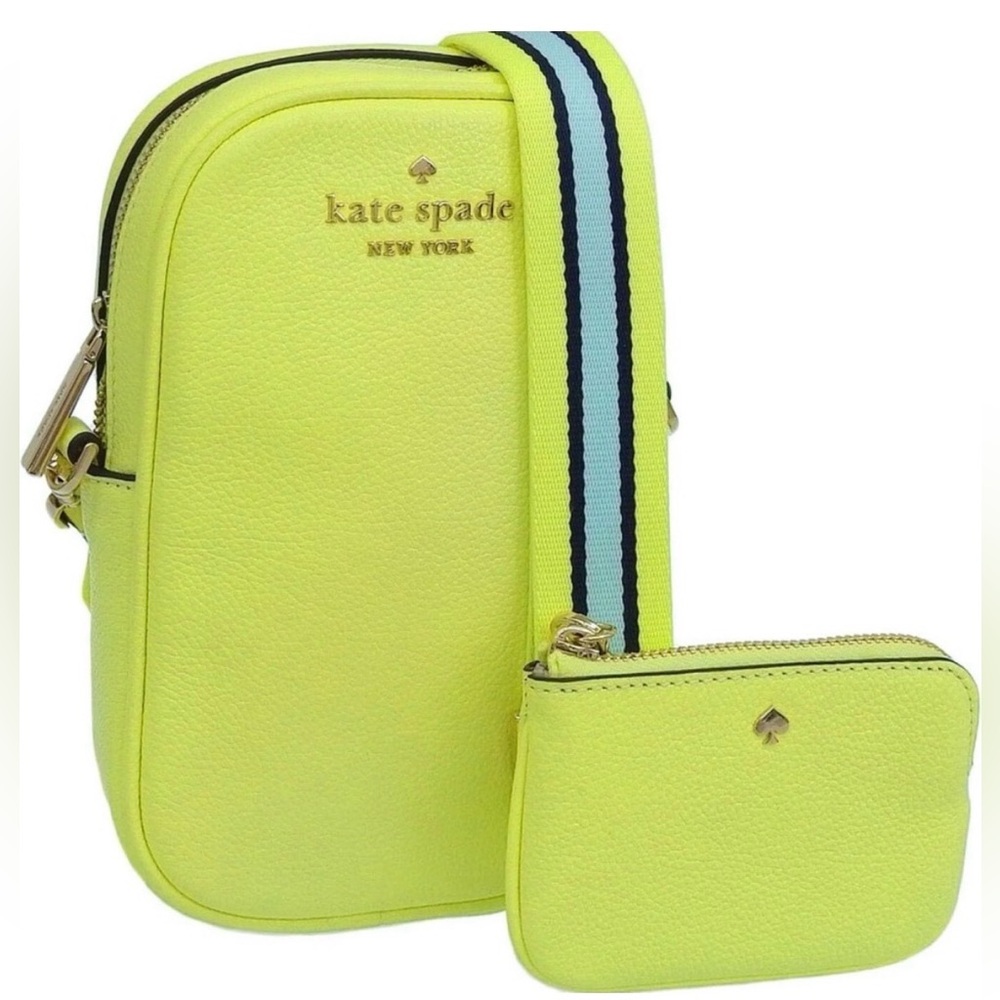 Kate Spade Rosie North South Zip Phone Crossbody  (Melon Rind/Neon Yellow) NWOT
